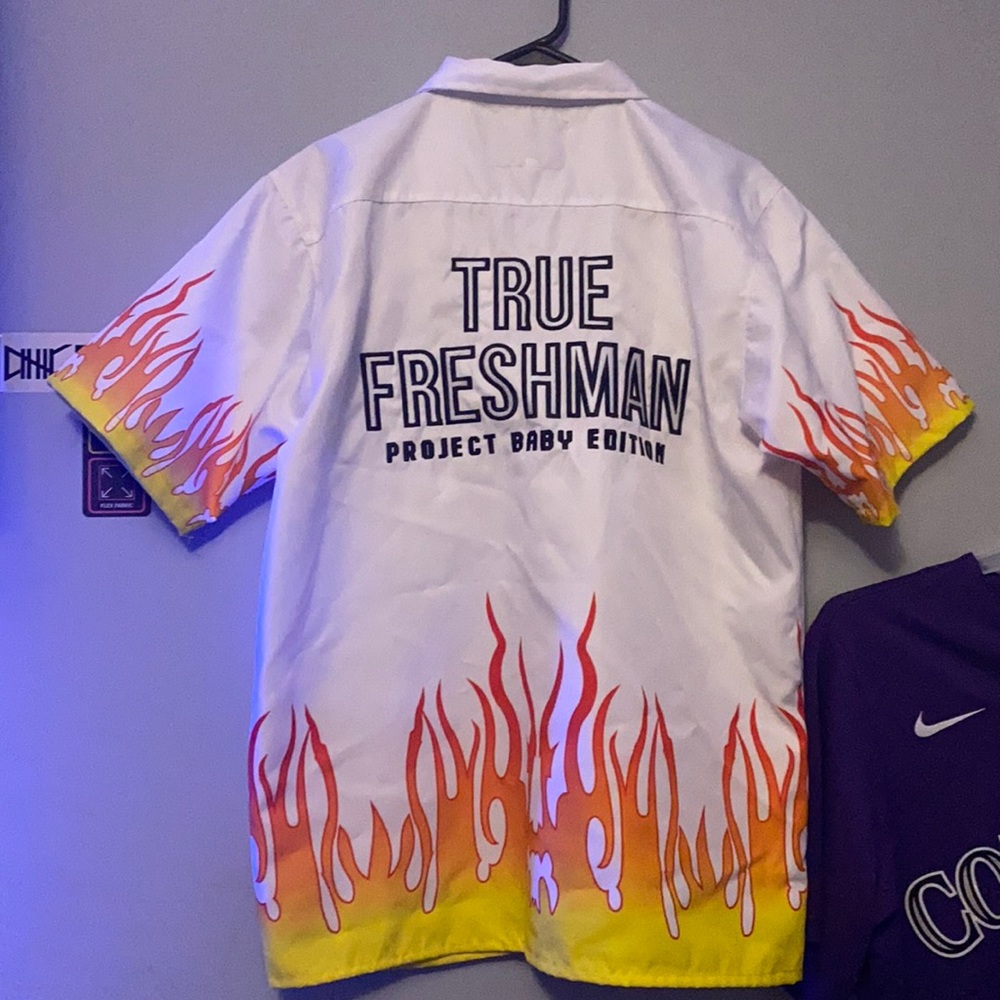 White true freshman button down worn once.